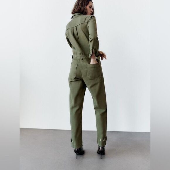 Zara Utility Jumpsuit Khaki New - Picture 4 of 5